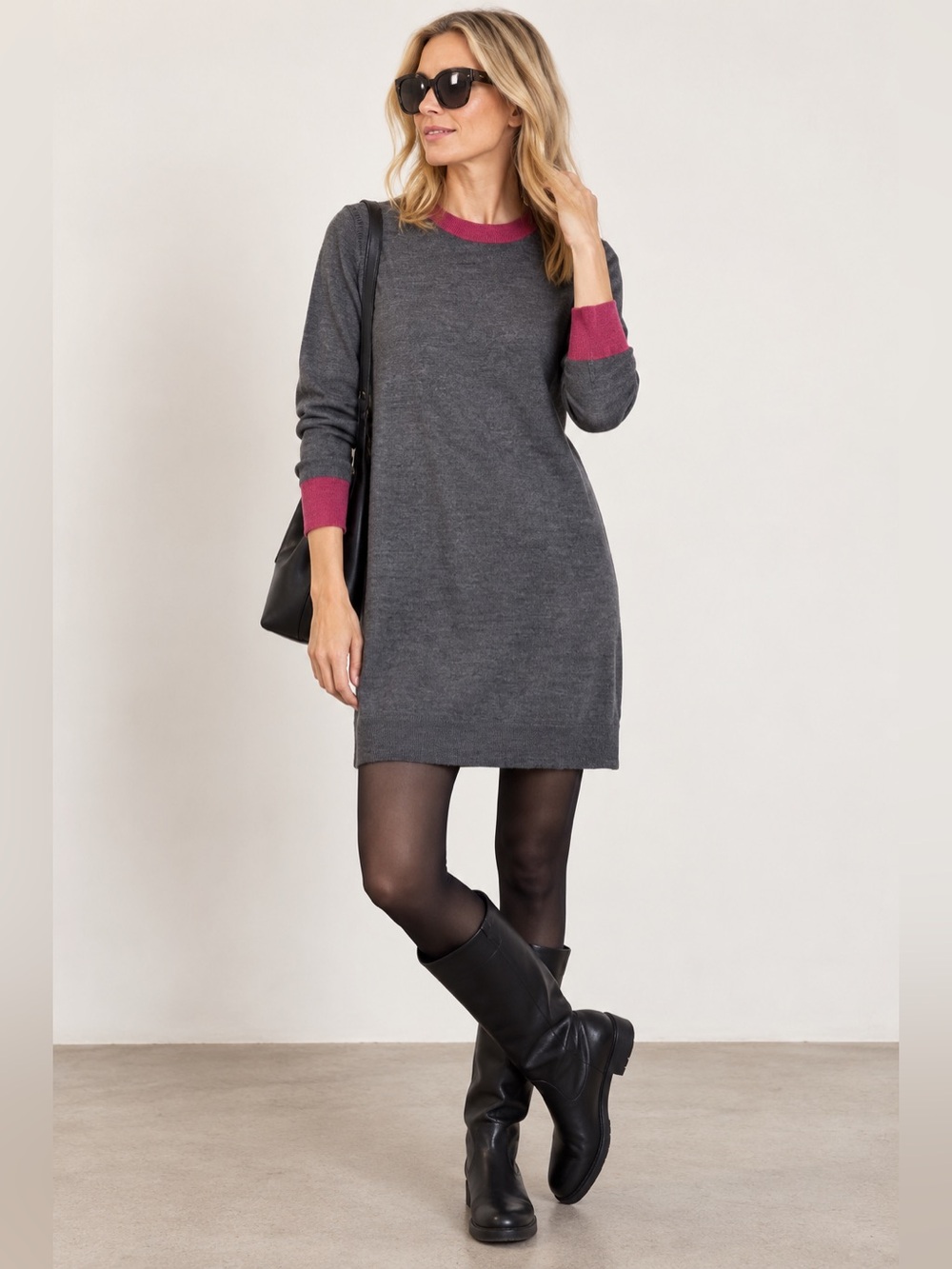 Zadig & Voltaire Rimini Merino Wool Distressed Sweater Dress Gray Pink Small